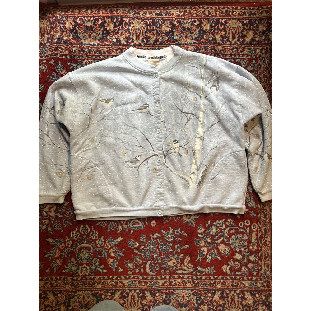 Vintage 90’s Grandma Cottage Core Snow Birds AOP Button Cardigan Size XL